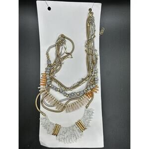 STELLA & DOT MULTI LAYERED SULLIVAN NECKLACE - WHITE & GOLD